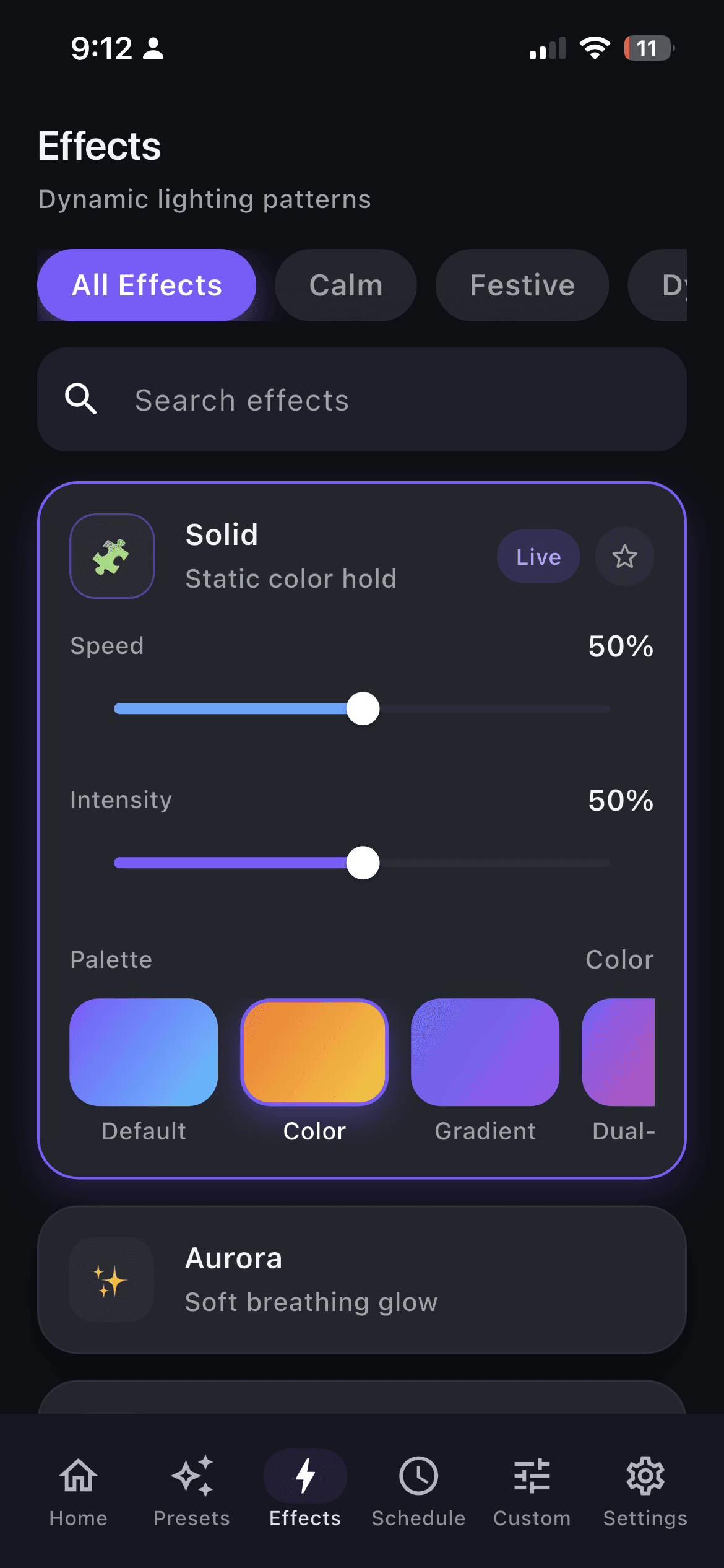 Luminair effects app screen